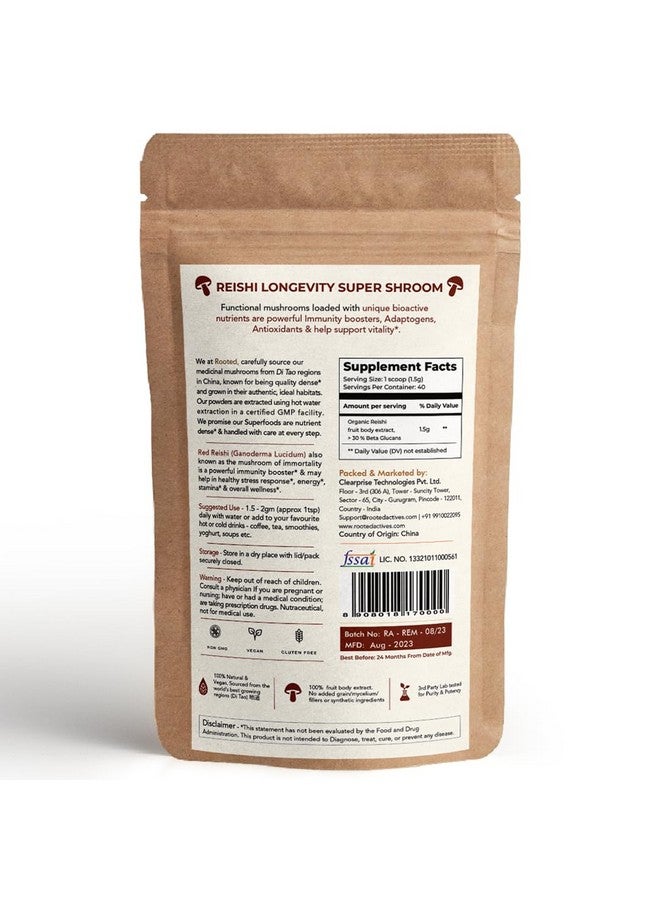 Rooted Reishi mushroom Extract Powder (60 gm) | Heart health, Stress Relief, Liver. USDA Organic, > 30% Beta Glucans, Certified organic - Image 2
