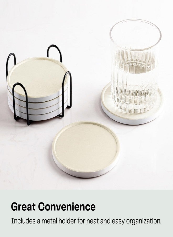 Hoomey Set of 6 Beige Coasters with Holder, Absorbent Ceramic Drink Coasters with Cork Backing for Table Protection, Table Decor, Housewarming Gifts - Image 5