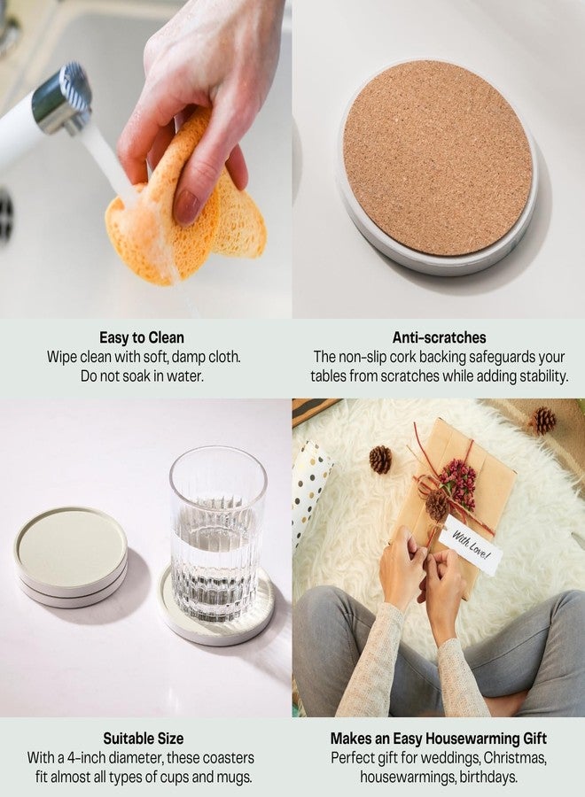 Hoomey Set of 6 Beige Coasters with Holder, Absorbent Ceramic Drink Coasters with Cork Backing for Table Protection, Table Decor, Housewarming Gifts - Image 4