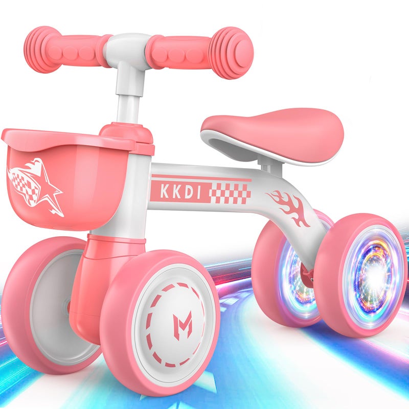 Kkdi Baby Balance Bike Toys for 1 2 Year Old, Pink Toddler Bike, Birthday Gifts for 1 2 Year Old Girls, Safe Ride on Toy, First Bike & Bithday Gift, Colorful Lighting Silent Wheels, No Pedal, 1 Basket - Image 1