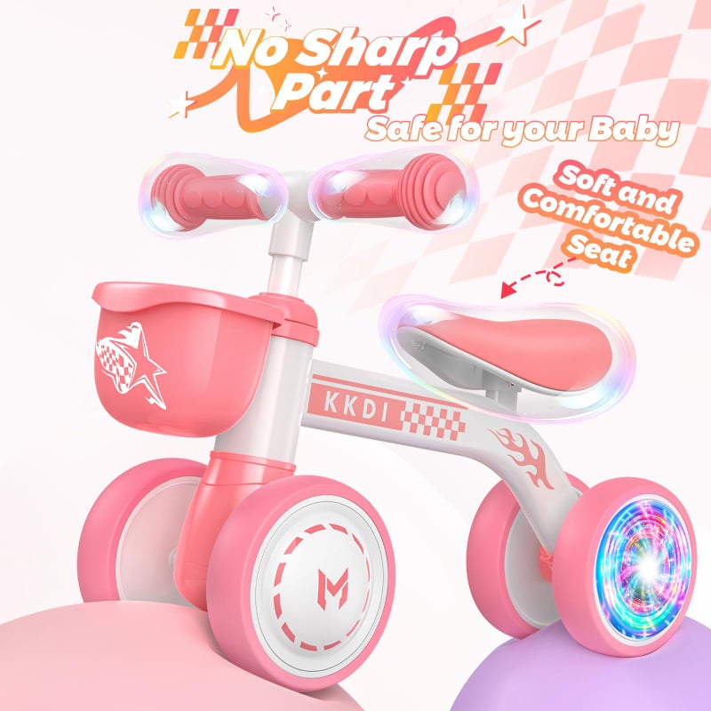 Kkdi Baby Balance Bike Toys for 1 2 Year Old, Pink Toddler Bike, Birthday Gifts for 1 2 Year Old Girls, Safe Ride on Toy, First Bike & Bithday Gift, Colorful Lighting Silent Wheels, No Pedal, 1 Basket - Image 4