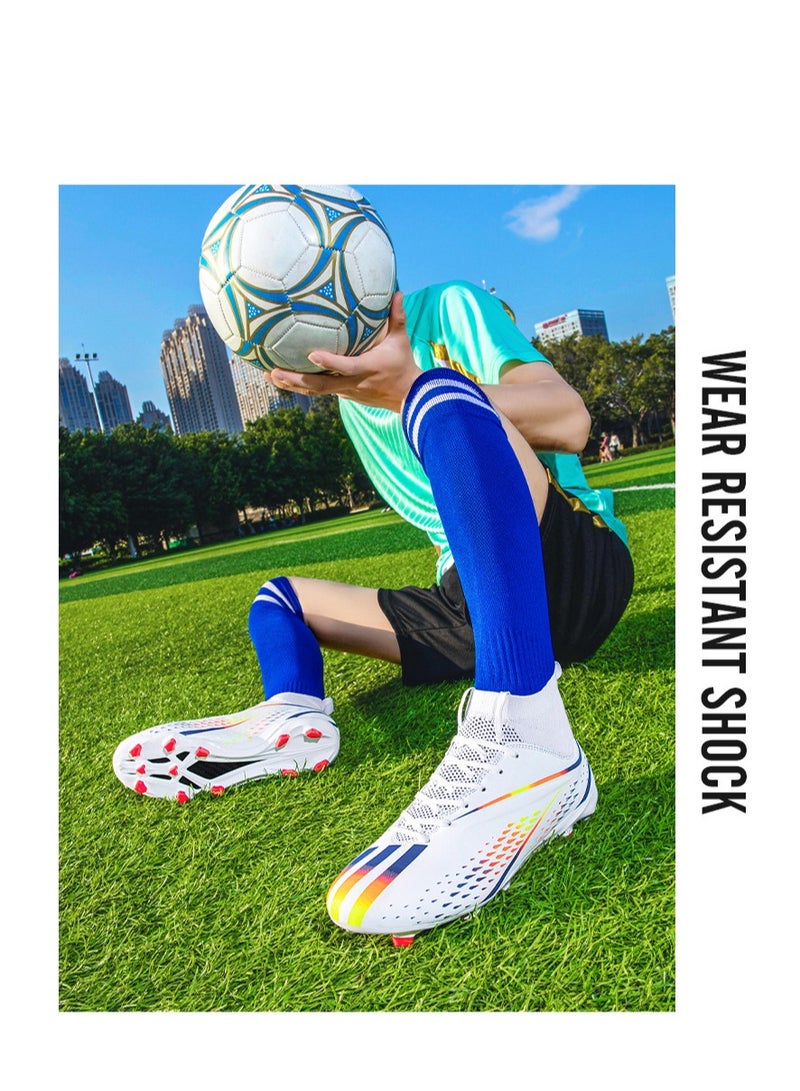 xozgdovg Spike sneakers TF training shoes Football shoes non-slip(Spike bright white)  - Image 3