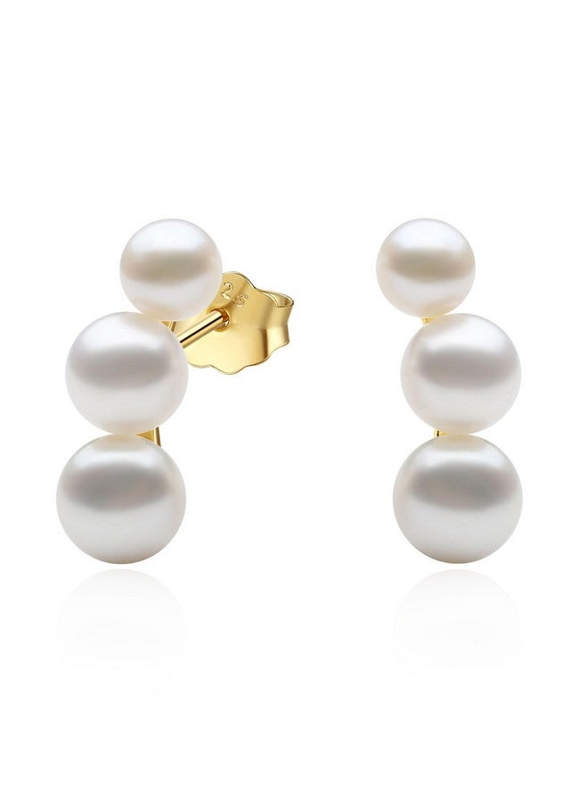 Yami أقراط لؤلؤ للنساء، لؤلؤ مزروع في المياه العذبة في أقراط فضة استرلينية 925 مضادة للحساسية، مجوهرات متسلقة، هدايا مجوهرات رقيقة للاحتفال بالذكرى السنوية أو عيد الميلاد، ذهب - Image 1