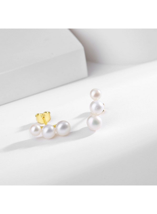 Yami أقراط لؤلؤ للنساء، لؤلؤ مزروع في المياه العذبة في أقراط فضة استرلينية 925 مضادة للحساسية، مجوهرات متسلقة، هدايا مجوهرات رقيقة للاحتفال بالذكرى السنوية أو عيد الميلاد، ذهب - Image 4