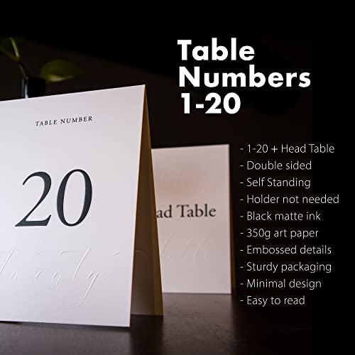 SIKO Table Numbers 1-20 - Double Sided Wedding Table Numbers with Head Table Card & Embossed Details - 4x6 inches, Self-Standing Table Cards for Wedding Reception | Perfect for Special Occasion Events - Image 2