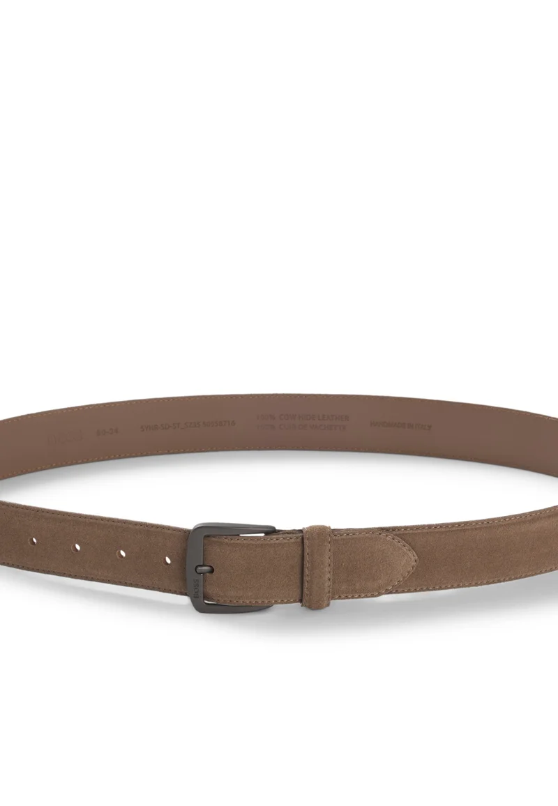 BOSS Beige Italian-suede belt with gunmetal buckle for Men | Best Price UAE