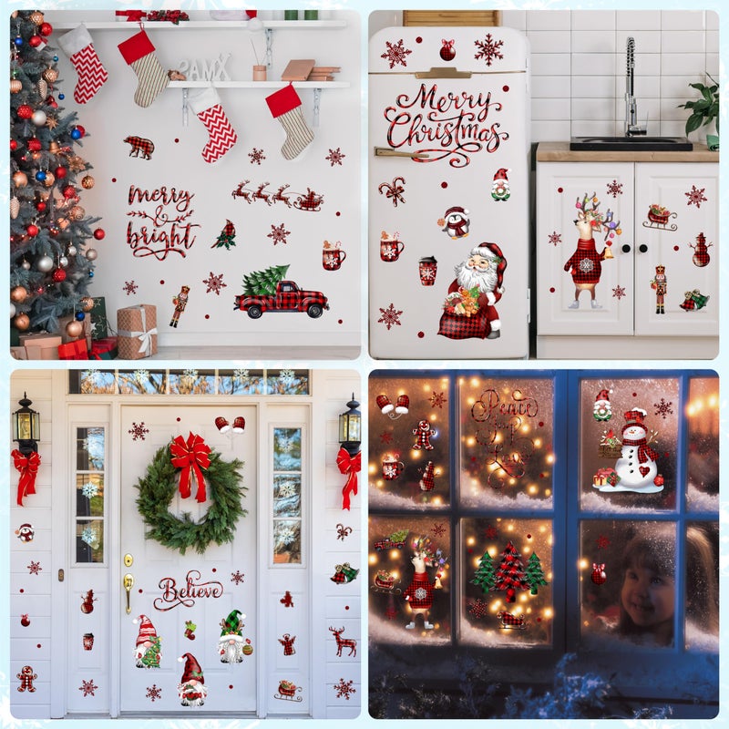 BORAMDO Christmas Wall Stickers Decoration 12 Sheets  Buffalo Plaid Christmas Wall Decals Holiday Letter Trees Decor for Wall  Winter Snowflake Wall Vinyl Stickers for Living Room Bedroom Home Office Decor - Image 4