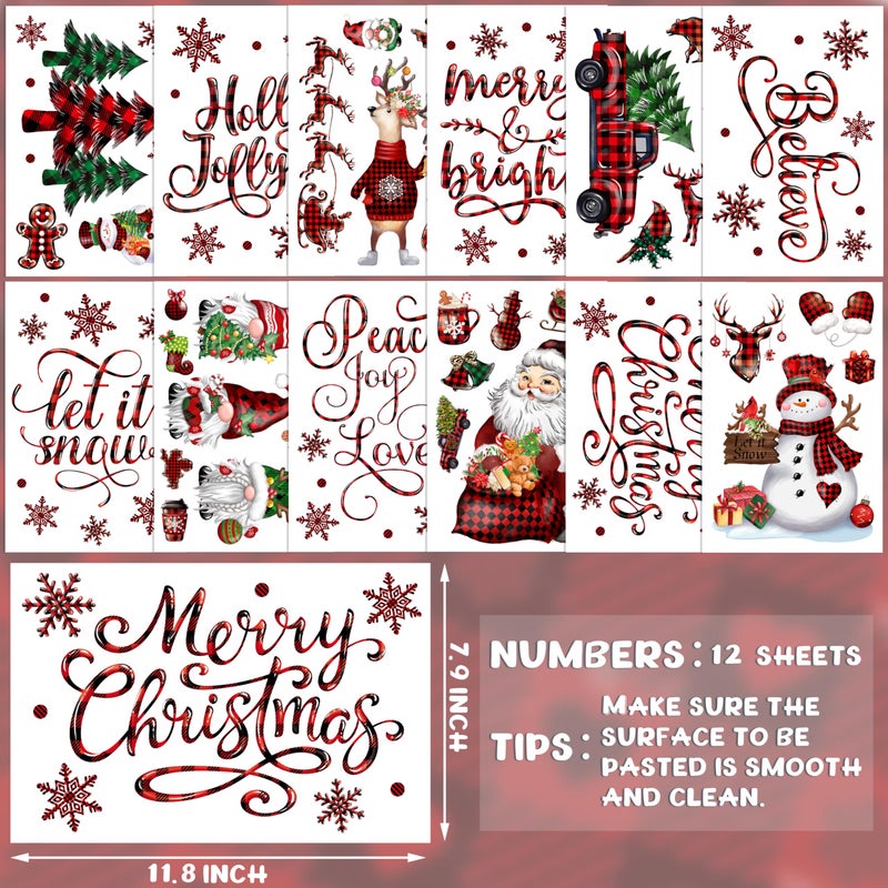 BORAMDO Christmas Wall Stickers Decoration 12 Sheets  Buffalo Plaid Christmas Wall Decals Holiday Letter Trees Decor for Wall  Winter Snowflake Wall Vinyl Stickers for Living Room Bedroom Home Office Decor - Image 2