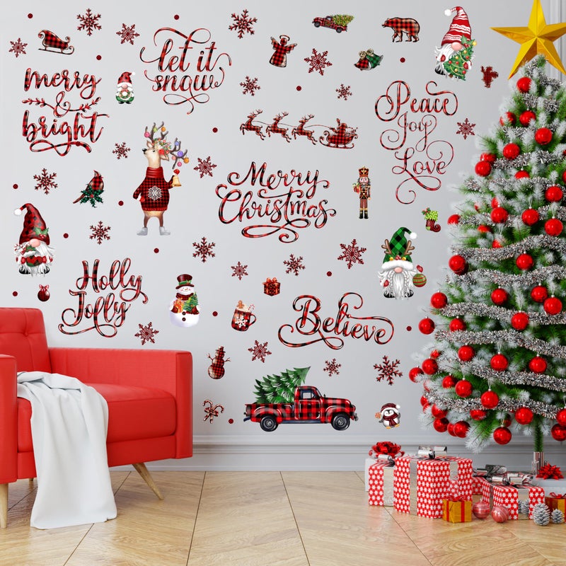 BORAMDO Christmas Wall Stickers Decoration 12 Sheets  Buffalo Plaid Christmas Wall Decals Holiday Letter Trees Decor for Wall  Winter Snowflake Wall Vinyl Stickers for Living Room Bedroom Home Office Decor - Image 5