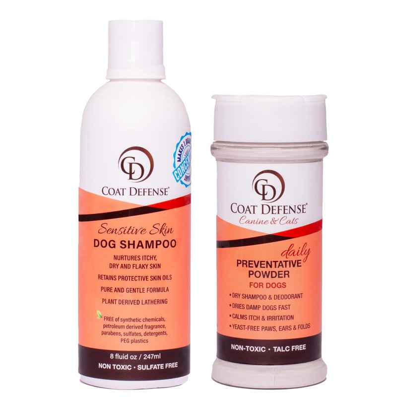 Coat Defense Paw Licker Bundle | Coat Defense Powder & Shampoo for Allergies and Itching | Yeast Infection Treatment for Dogs | Dog Shampoo Itchy Skin Relief | Dry Shampoo & Yeast Powder for Dogs - Image 1