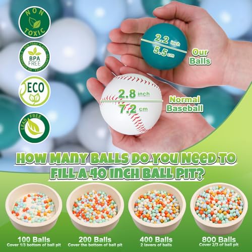 GOGOSO Ball Pits Balls Toddlers 50 100 200 500 Plastics Shape Ball NonPhthalate NonBPA NonToxic 22Inch Crush Proof Play Balls GreenBlueGrayWhite 100 Balls - Image 5