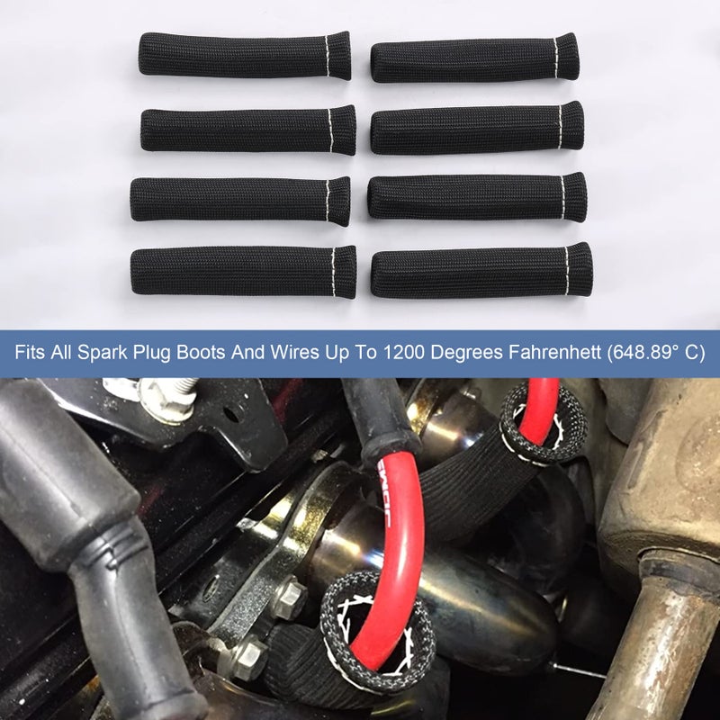 JDMSPEED 8PCS Black 1200Â° Spark Plug Wire Boots Heat Shield Protector Sleeve Cover Replacement for SBC BBC 350 454 6 Inch - Image 3