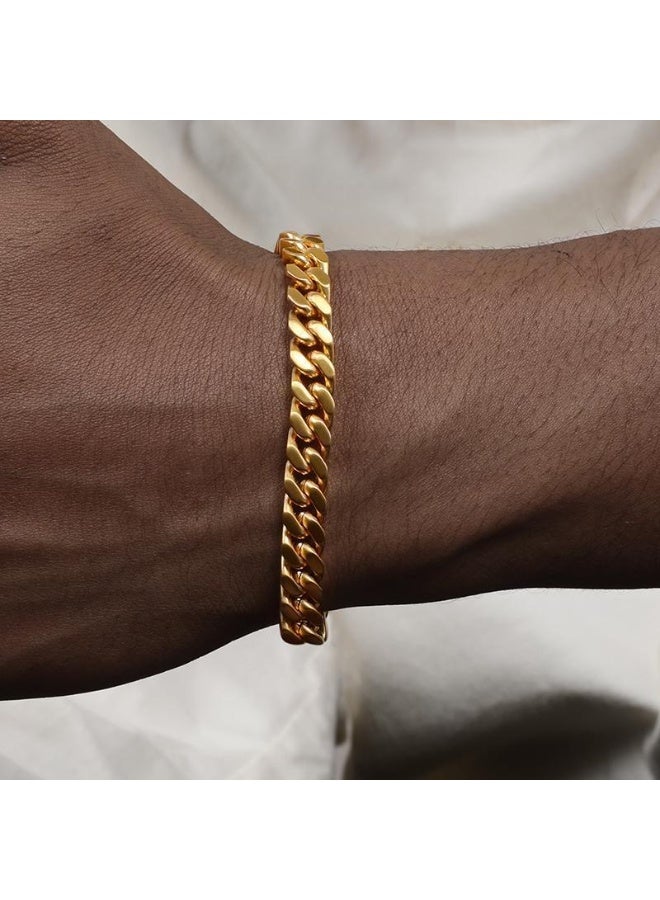 أوليس فيرس  مجموعة سوارين رجالية مكونة من 2 قطع مصنوعة من الفولاذ المقاوم للصدأ (سلاسل كوبا وسلاسل ملتوية) - سوار بلمسة مطلية بالذهب مطحنة من 6 جوانب ومقاومة للتبييض - Image 3