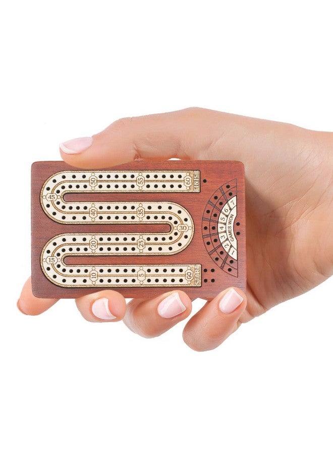 House of Cribbage - 2 Track - Wooden Travel - Pocket Size Cribbage Board - Size: 4.75 Inch - Storage Space for Cribbage Pegs - Score Marking Fields for Won Games - 60 Points - Non Continuous - Image 2