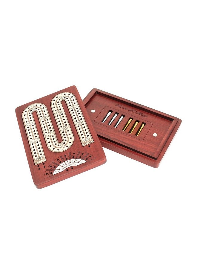 House of Cribbage - 2 Track - Wooden Travel - Pocket Size Cribbage Board - Size: 4.75 Inch - Storage Space for Cribbage Pegs - Score Marking Fields for Won Games - 60 Points - Non Continuous - Image 4