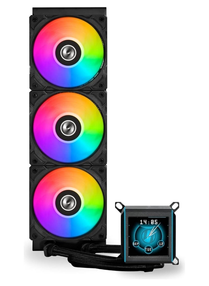 ليان لي مبرد وحدة المعالجة المركزية السائل GalahadII LCD 360 مم AIO - شاشة IPS LCD مقاس 2.88 بوصة، مضخة Asetek من الجيل الثامن والخامس، مشعاع ألومنيوم 30 مم، أنبوب 385 مم مع وصلات دوارة بزاوية 45 درجة، 3 مراوح ARGB FDB مقاس 120 مم، متوافق مع Intel وAMD، أسود | GA2ALCD36B - Image 2