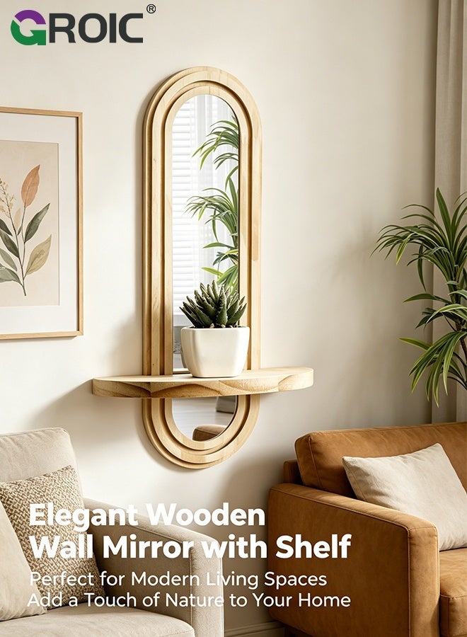 GROIC Wall Mounted Storage Shelf  with Integrated Mirror, Decorative Display for Home And Office, for Home Backdrop Decoration, Plant Display Shelf, Storage Shelf, Bohemian Wooden Shelf - Image 5