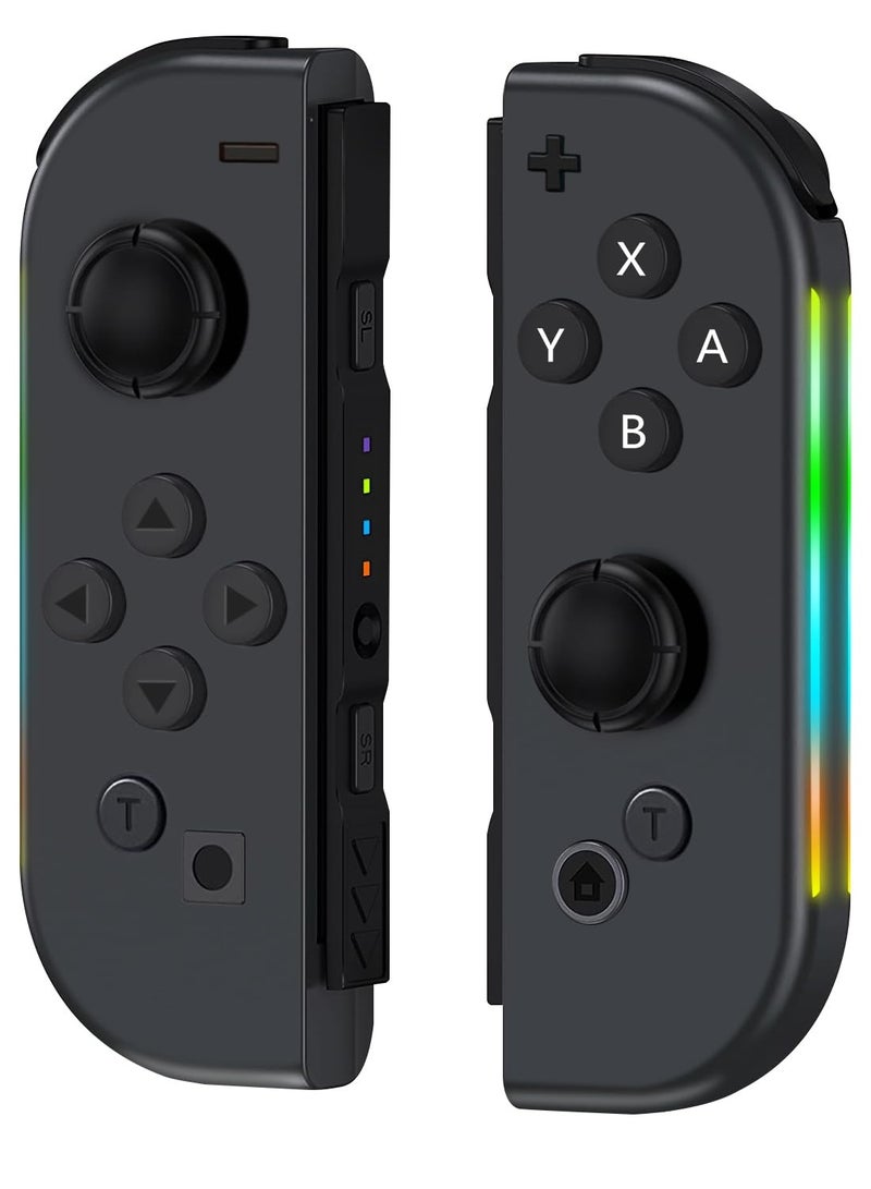 KASTWAVE وحدة تحكم Joy Cons اللاسلكية لجهاز Nintendo Switch، بديلة لجهاز Switch Joypad مع إضاءة RGB، عصا تحكم تدعم الاهتزاز المزدوج/الإيقاظ/التقاط لقطة شاشة (أسود)  - Image 1