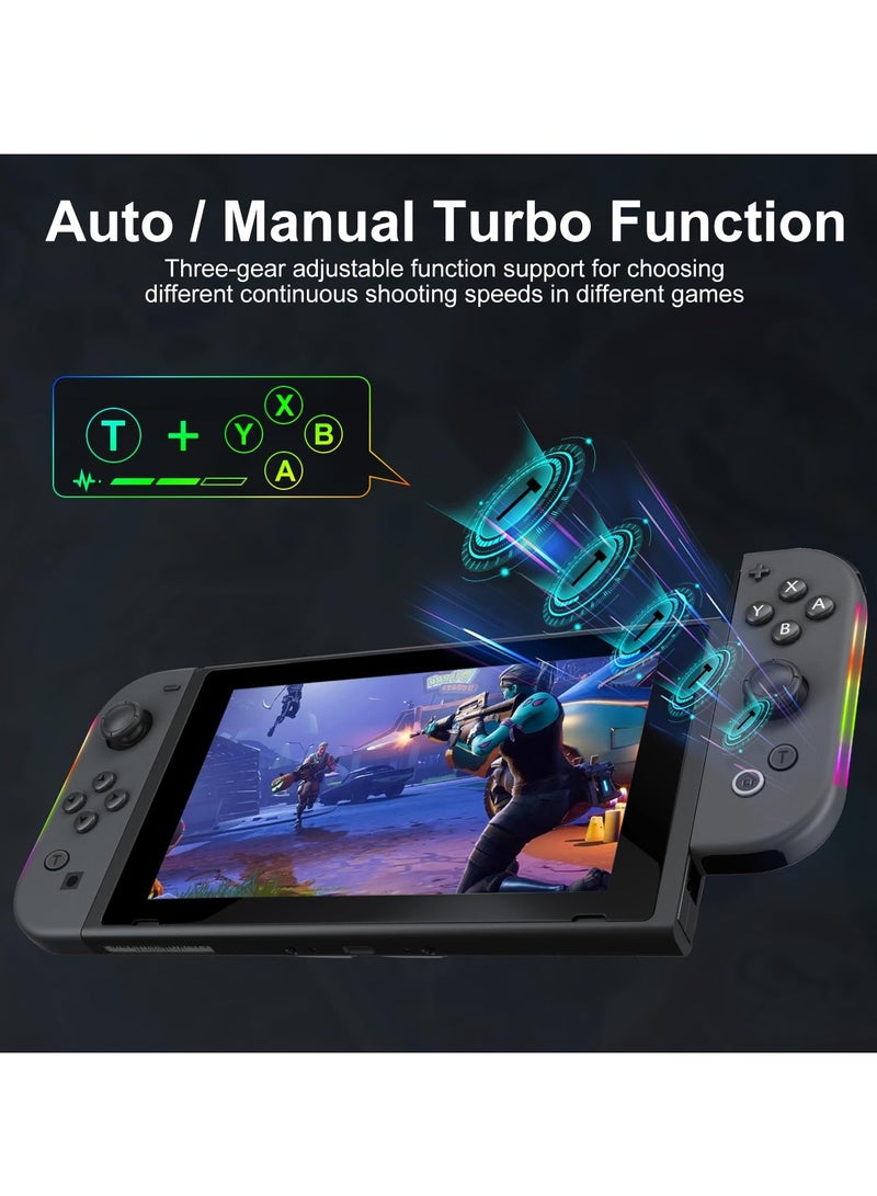 KASTWAVE وحدة تحكم Joy Cons اللاسلكية لجهاز Nintendo Switch، بديلة لجهاز Switch Joypad مع إضاءة RGB، عصا تحكم تدعم الاهتزاز المزدوج/الإيقاظ/التقاط لقطة شاشة (أسود)  - Image 5