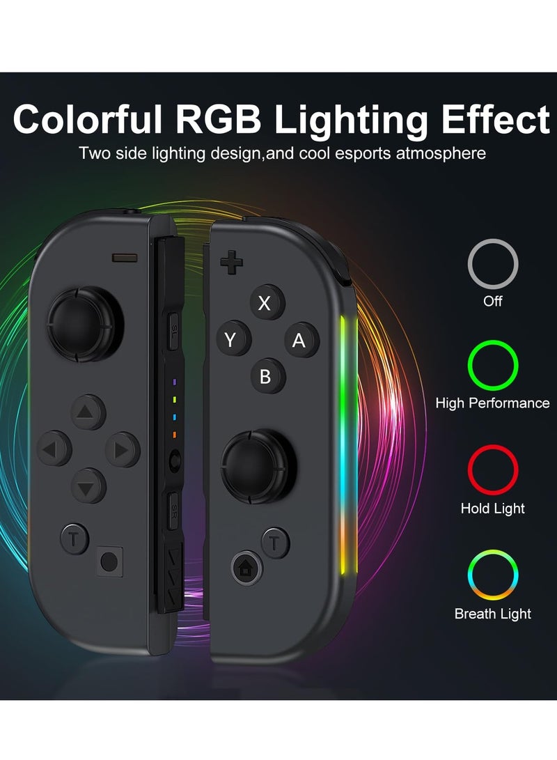 KASTWAVE وحدة تحكم Joy Cons اللاسلكية لجهاز Nintendo Switch، بديلة لجهاز Switch Joypad مع إضاءة RGB، عصا تحكم تدعم الاهتزاز المزدوج/الإيقاظ/التقاط لقطة شاشة (أسود)  - Image 2