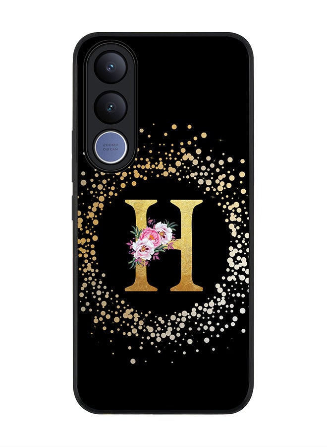 Stylizedd For vivo V70 FE Case,Slim fit Camera Protection, Shockproof Thin Phone cover  - Custom Monogram Floral - H ( Black ) - Image 1