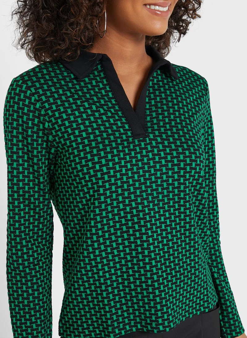 DEBENHAMS Polo Neck Printed Top