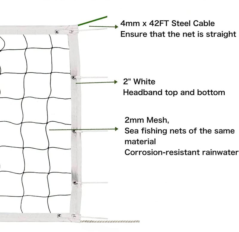 WNE Jaliwale Sports Nets Volleyball Net Standard Size 32ft x 3ft for Sports, Tournament, Training, Practice and Fun,Four Sided Tape (Black) - Image 2