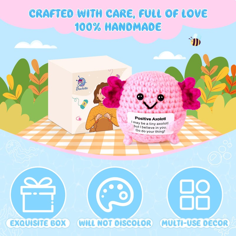 Crochetta Emotional Support Nuggets Crochet Kit, Positive Crochet Axolotls, Handmade Inspirational Gifts Emotional Cheer Support Funny Pickle, Positive Crochet Animals Birthday Gifts for Women Man - Image 3