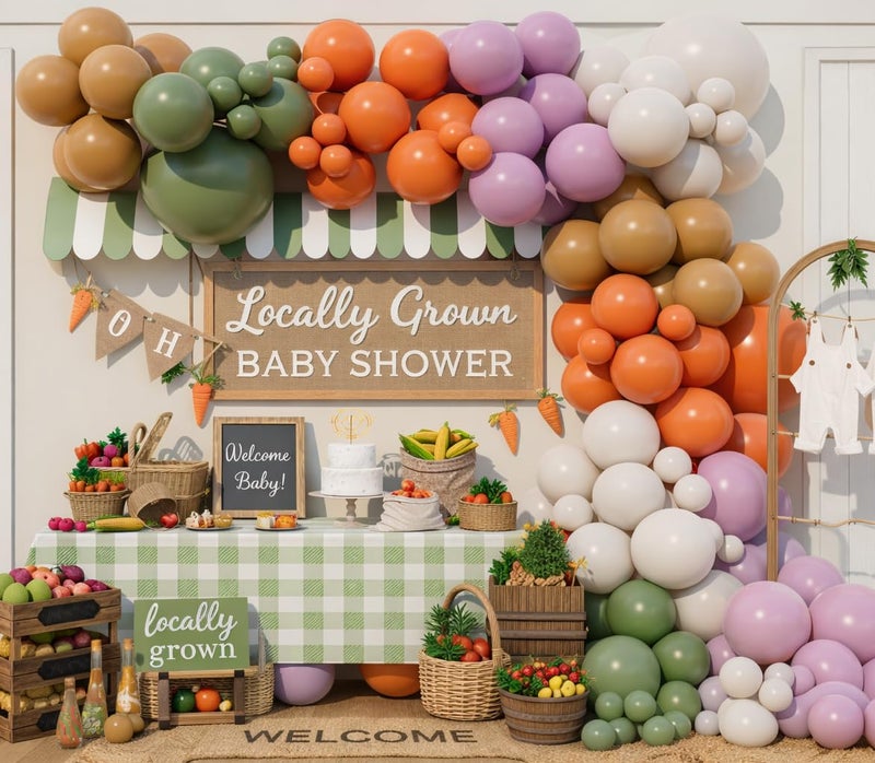 Beaumode Locally Grown Balloon Arch Garland Kit for Home Grown Baby Shower First Birthday Farmers Market She's Off The Market Bridal Shower Bachelorette Party Decoration (Green Orange Purple) - Image 1