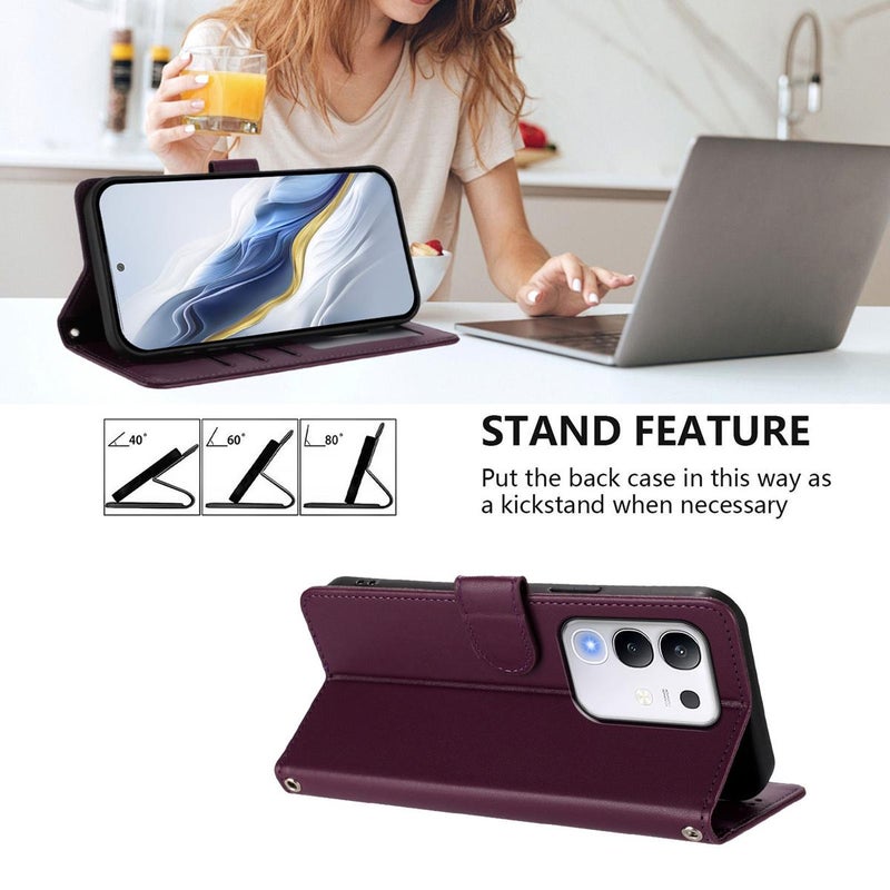 erorex For vivo iQOO Z10x / Y29 4G / T4x / Y300t Embossed  Cat Leather Phone Case with Hand Strap(Dark Purple) - Image 3