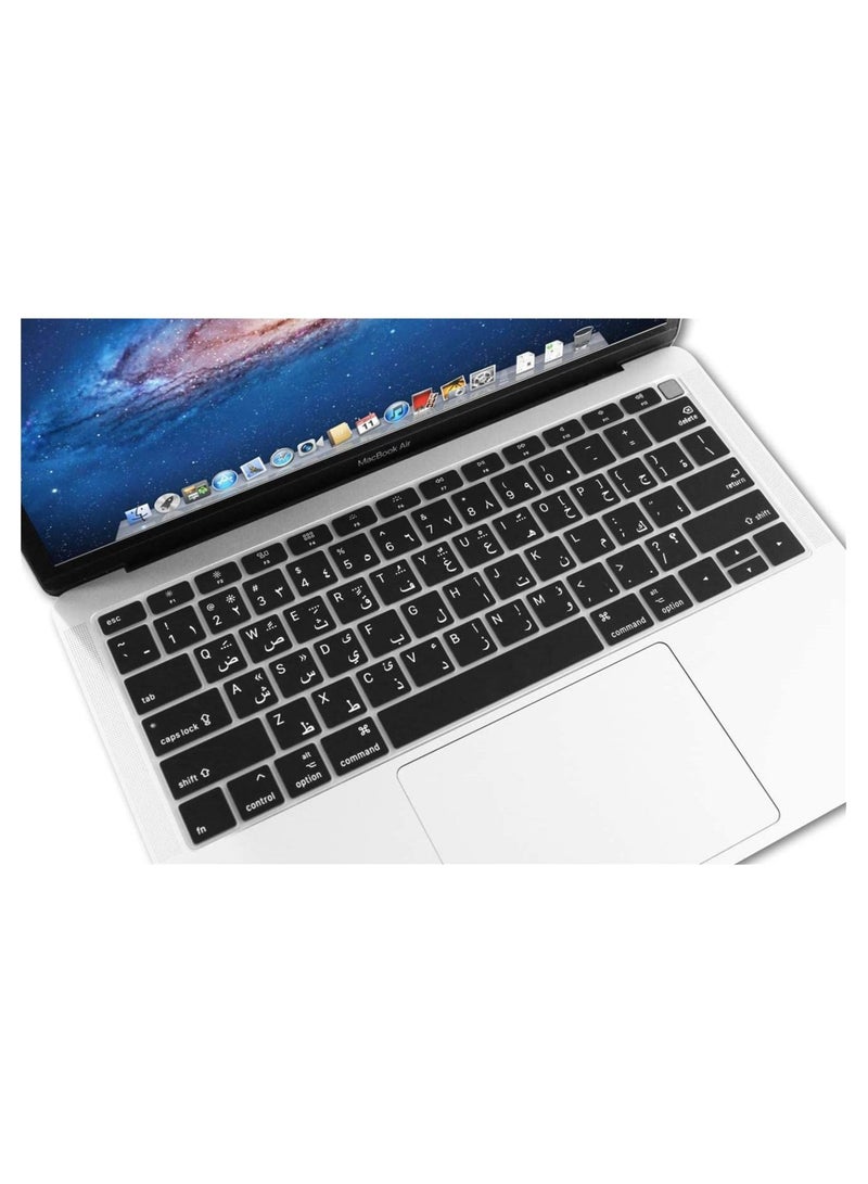 أمم غطاء لوحة المفاتيح العربية متوافق مع MacBook Air 13 "مع Touch ID وشاشة Retina A1932 ، إصدار 2018 جلد واقي من السيليكون فائق النحافة ، إصدار أمريكي أسود - Image 3