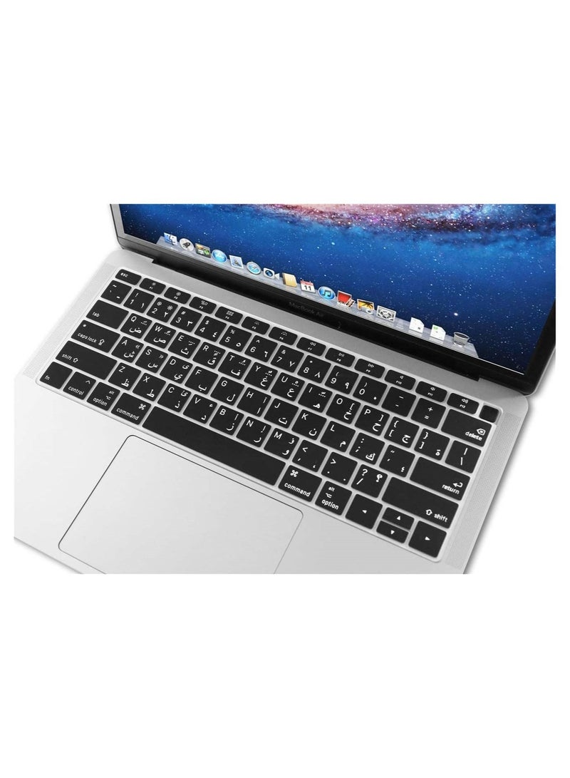 أمم غطاء لوحة المفاتيح العربية متوافق مع MacBook Air 13 "مع Touch ID وشاشة Retina A1932 ، إصدار 2018 جلد واقي من السيليكون فائق النحافة ، إصدار أمريكي أسود - Image 4