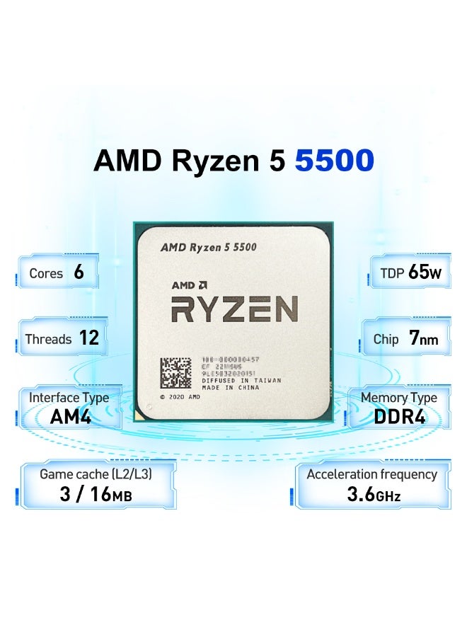 AMD Ryzen 5 5500 3.6GHz 6-Core 12-Thread R5 5500 Socket AM4 7NM L3=16M Processor 65W DDR4 No Fan - Image 2