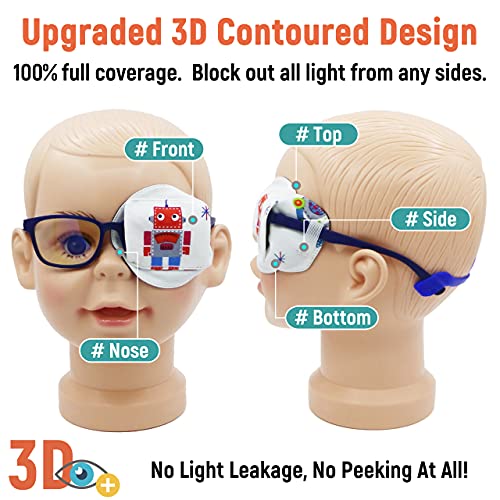 Astropic 3D Cotton & Silk Eye Patch for Kids | Boys Eye Patch for Glasses | Medical Eyepatch for Children with Lazy Eye (Red Robot, Left Eye) - Image 2