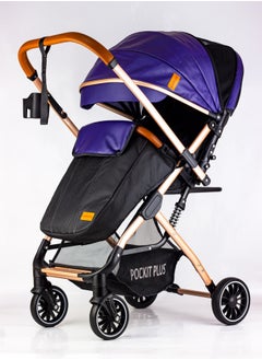 LUCID Luxury Baby Stroller Handle with Umbrella and Leather Cover from Lucid Baby Model - POCKIT PLUS - Blue  - Image 1