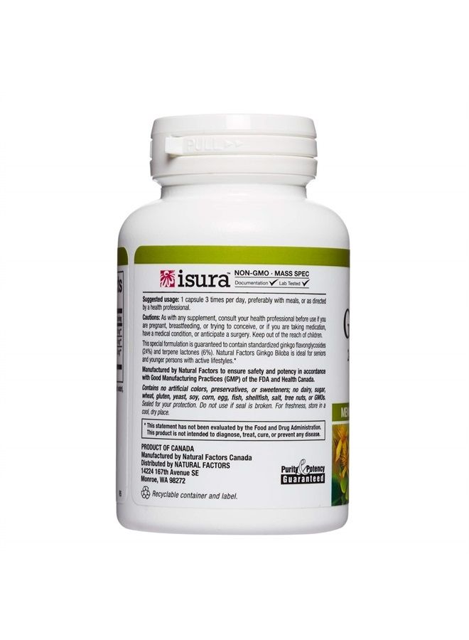 HerbalFactors by Natural Factors, Ginkgo Biloba, Supports Memory, Mental Performance and Healthy Brain Function, 60 capsules (60 servings)