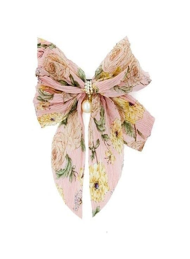 El Regalo Big Bow Floral Hair Clip- Long Ribbon Streamer Super Fairy Fashion Hair Accessories Head Hairpin Headdress Hair accessories for Girls/Women (Pink Shade) - Image 1