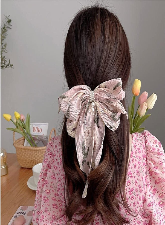 El Regalo Big Bow Floral Hair Clip- Long Ribbon Streamer Super Fairy Fashion Hair Accessories Head Hairpin Headdress Hair accessories for Girls/Women (Pink Shade) - Image 3
