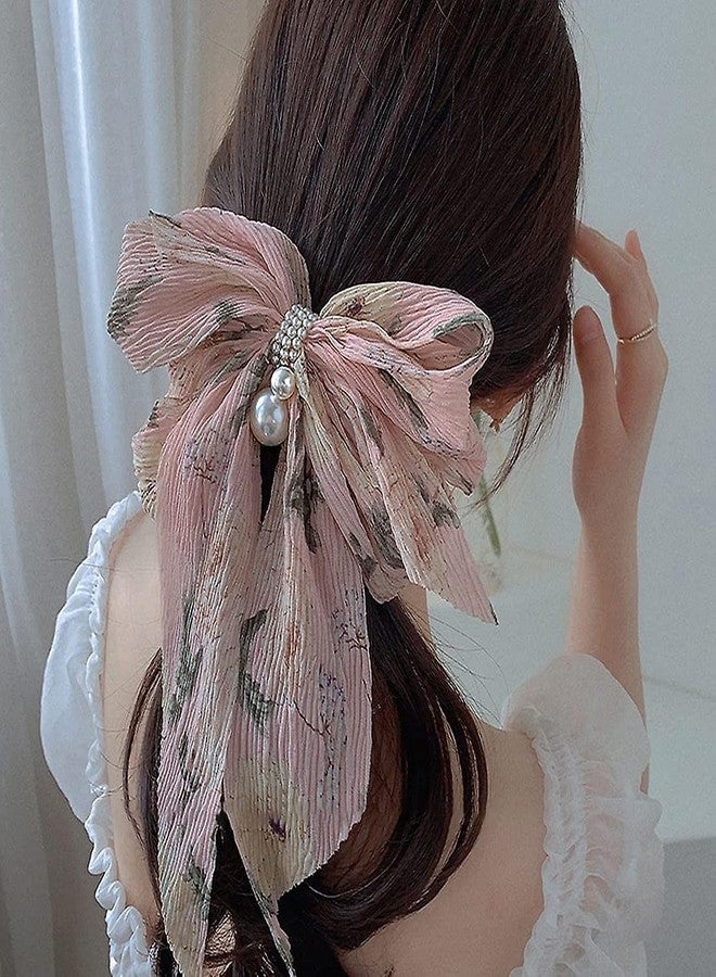 El Regalo Big Bow Floral Hair Clip- Long Ribbon Streamer Super Fairy Fashion Hair Accessories Head Hairpin Headdress Hair accessories for Girls/Women (Pink Shade) - Image 4