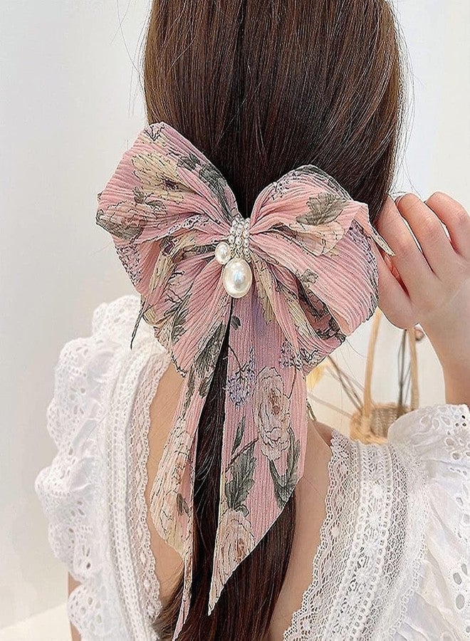 El Regalo Big Bow Floral Hair Clip- Long Ribbon Streamer Super Fairy Fashion Hair Accessories Head Hairpin Headdress Hair accessories for Girls/Women (Pink Shade) - Image 5