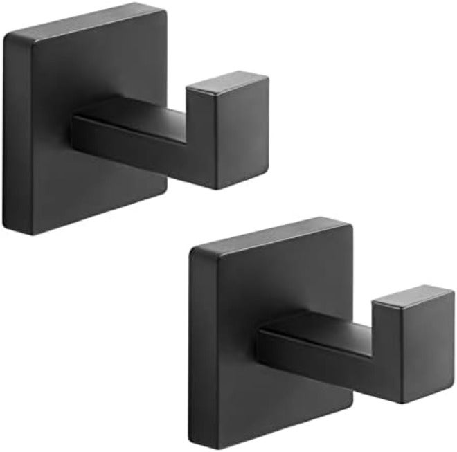 Fenas Heavy Duty Stainless Steel Towel Hooks, Wall Mounted Square Robe Hooks for Bathroom, Kitchen, Bedroom, Hotel Matte Black 2 Pack - Image 1