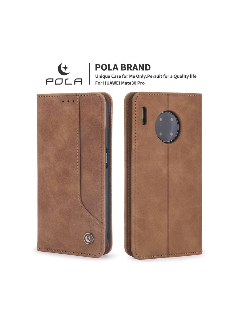 Pola for Huawei Mate30 Pro Case, Luxury PU Leather Magnetic Flip Phone Cover Brown - Image 2