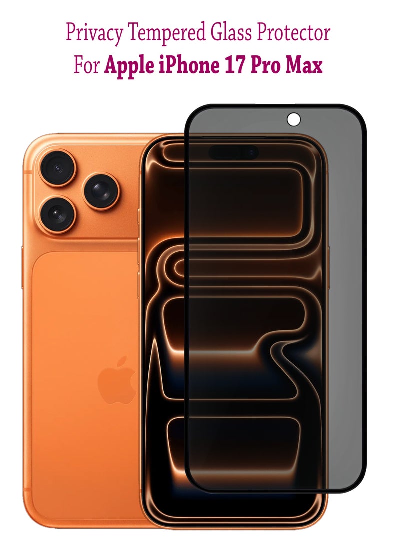 Apple iPhone 17 Pro Max Privacy Invisible Shield Tempered Glass Full Glue Screen Protector |Premium Edge to Edge Anti Spy Privacy Tempered Glass For with Easy Installation Kit - Privacy Glass - Image 1