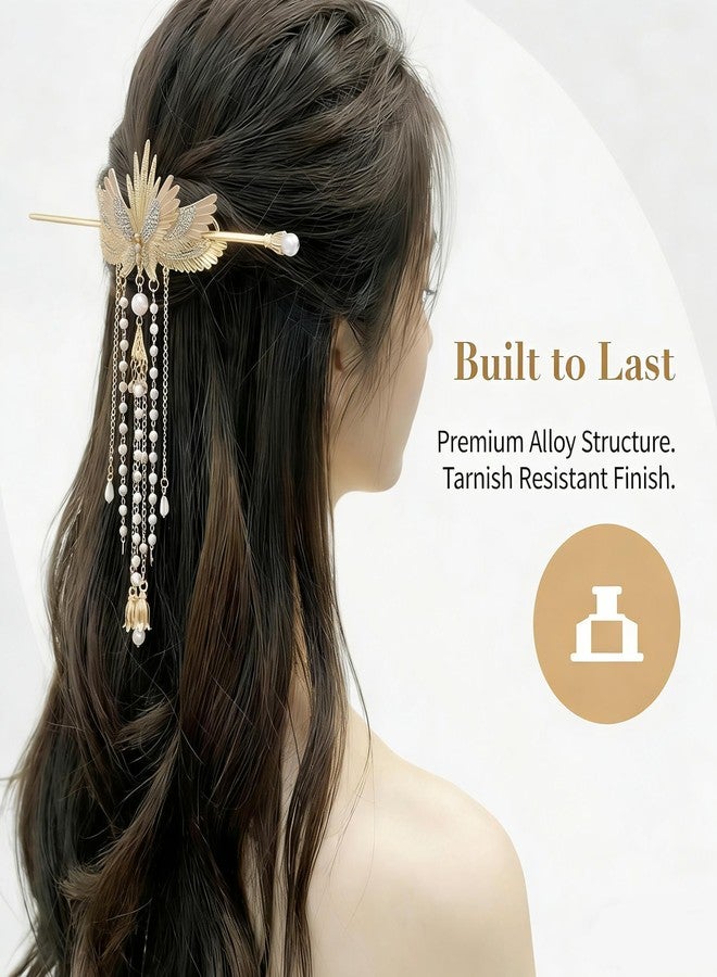 KGCGJVB Asian Hair Accessories Golden Wings Hair Sticks Chinese Gold Chopsticks Pins for Women Japanese Hairpin Chop Stick Styling Hanfu Wedding Birthday Party Hair Accessory - Image 2