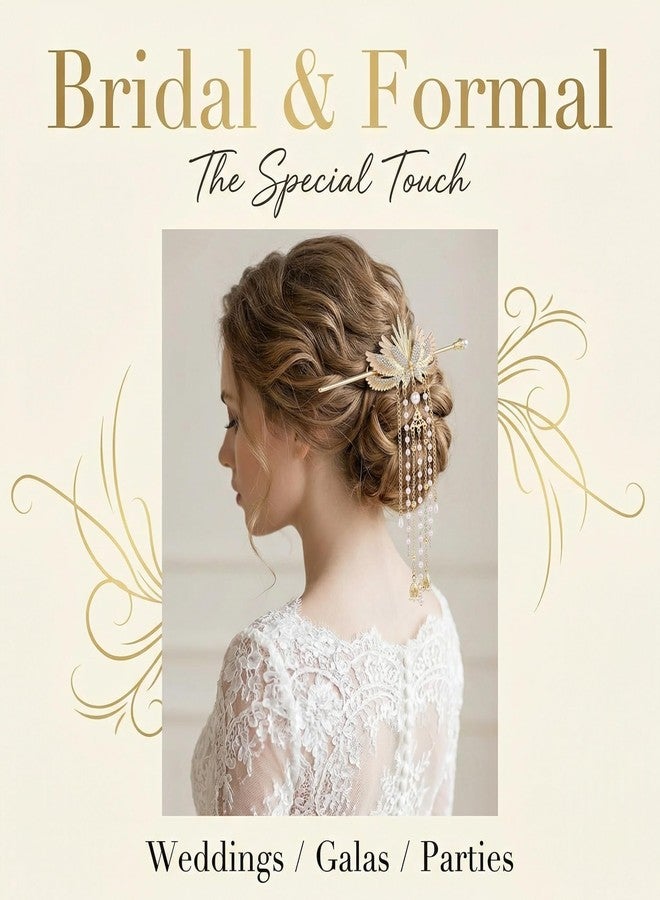 KGCGJVB Asian Hair Accessories Golden Wings Hair Sticks Chinese Gold Chopsticks Pins for Women Japanese Hairpin Chop Stick Styling Hanfu Wedding Birthday Party Hair Accessory - Image 5