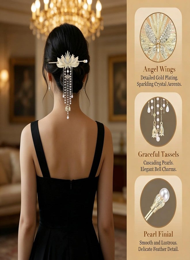KGCGJVB Asian Hair Accessories Golden Wings Hair Sticks Chinese Gold Chopsticks Pins for Women Japanese Hairpin Chop Stick Styling Hanfu Wedding Birthday Party Hair Accessory - Image 3