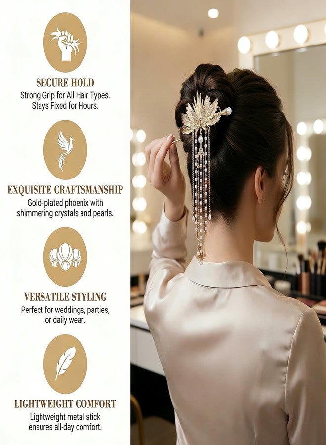 KGCGJVB Asian Hair Accessories Golden Wings Hair Sticks Chinese Gold Chopsticks Pins for Women Japanese Hairpin Chop Stick Styling Hanfu Wedding Birthday Party Hair Accessory - Image 4