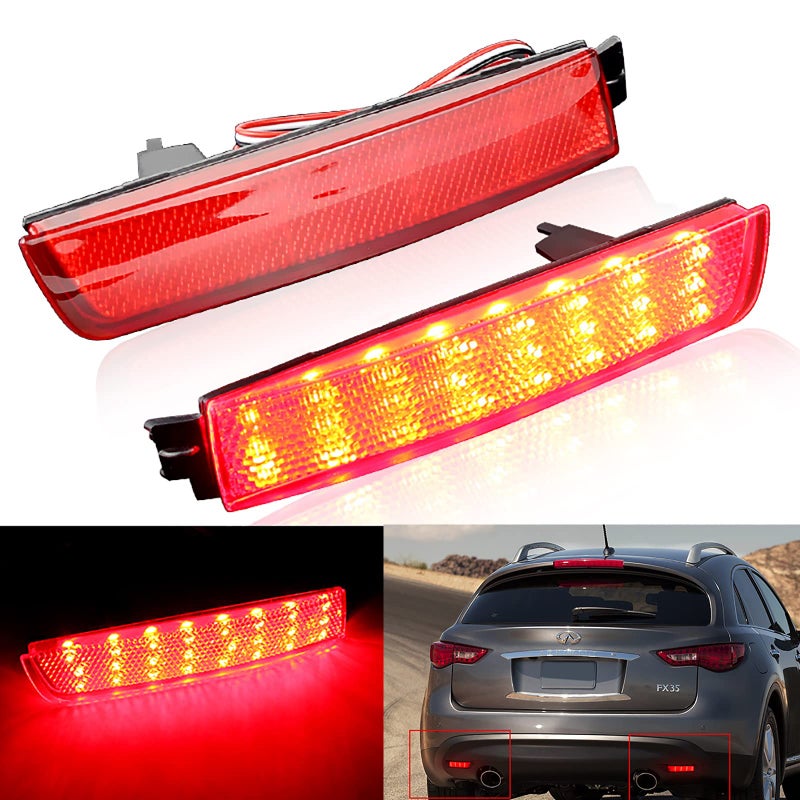 Xinctai LED Rear Bumper Reflector Lights Tail Brake Lamp Compatible with Infiniti FX35 FX37 FX50 Nissan Juke Murano Sentra Quest Red Lens - Image 2