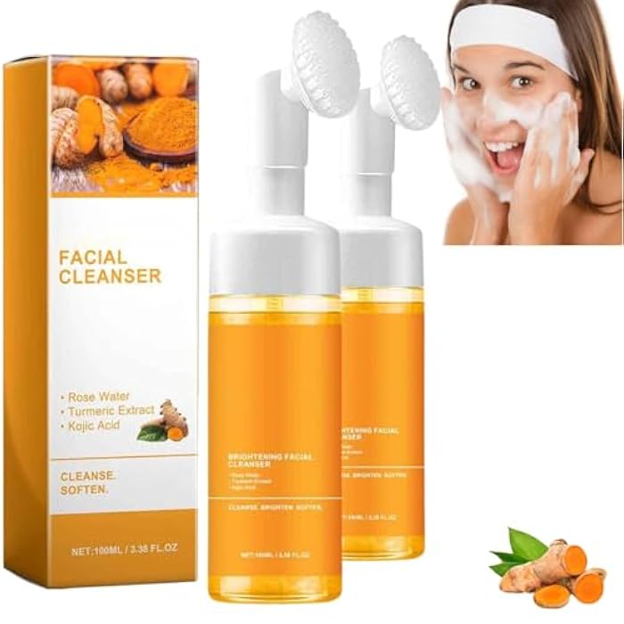 CROOT 2PCS Turmeric Facial Cleanser, Turmeric Face Wash, Foaming Face Wash, Deep Cleaning, Moisturizing, Easy to Use, Turmeric Foaming Cleanser for Oil, Dry and All Skin - Image 1