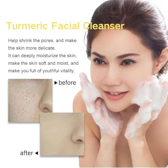 CROOT 2PCS Turmeric Facial Cleanser, Turmeric Face Wash, Foaming Face Wash, Deep Cleaning, Moisturizing, Easy to Use, Turmeric Foaming Cleanser for Oil, Dry and All Skin - Image 4